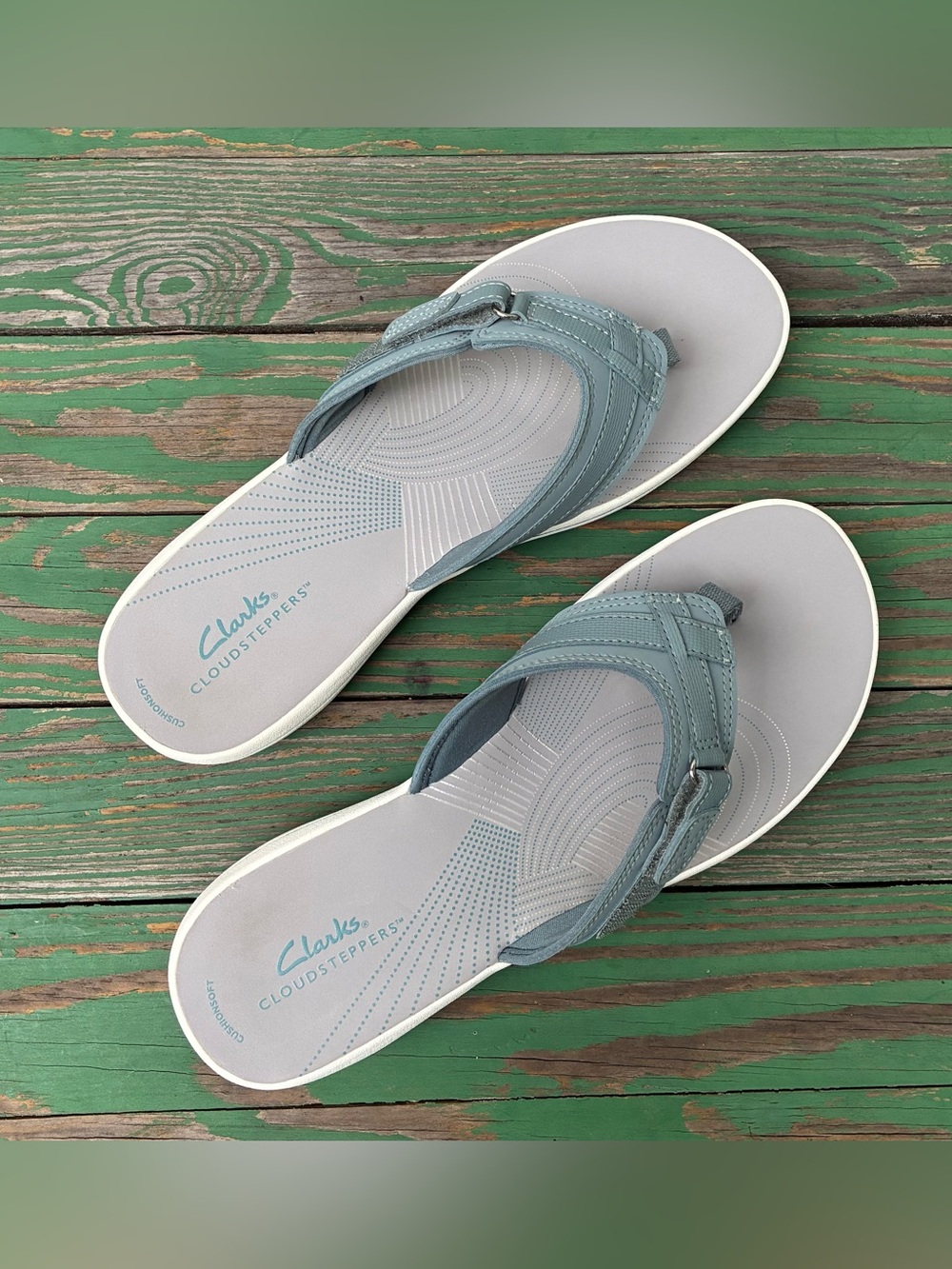 Clarks Cloudsteppers Womens Sz 10 Breeze Sea Blue Gray Flip Flop Sandals - Picture 13 of 15
